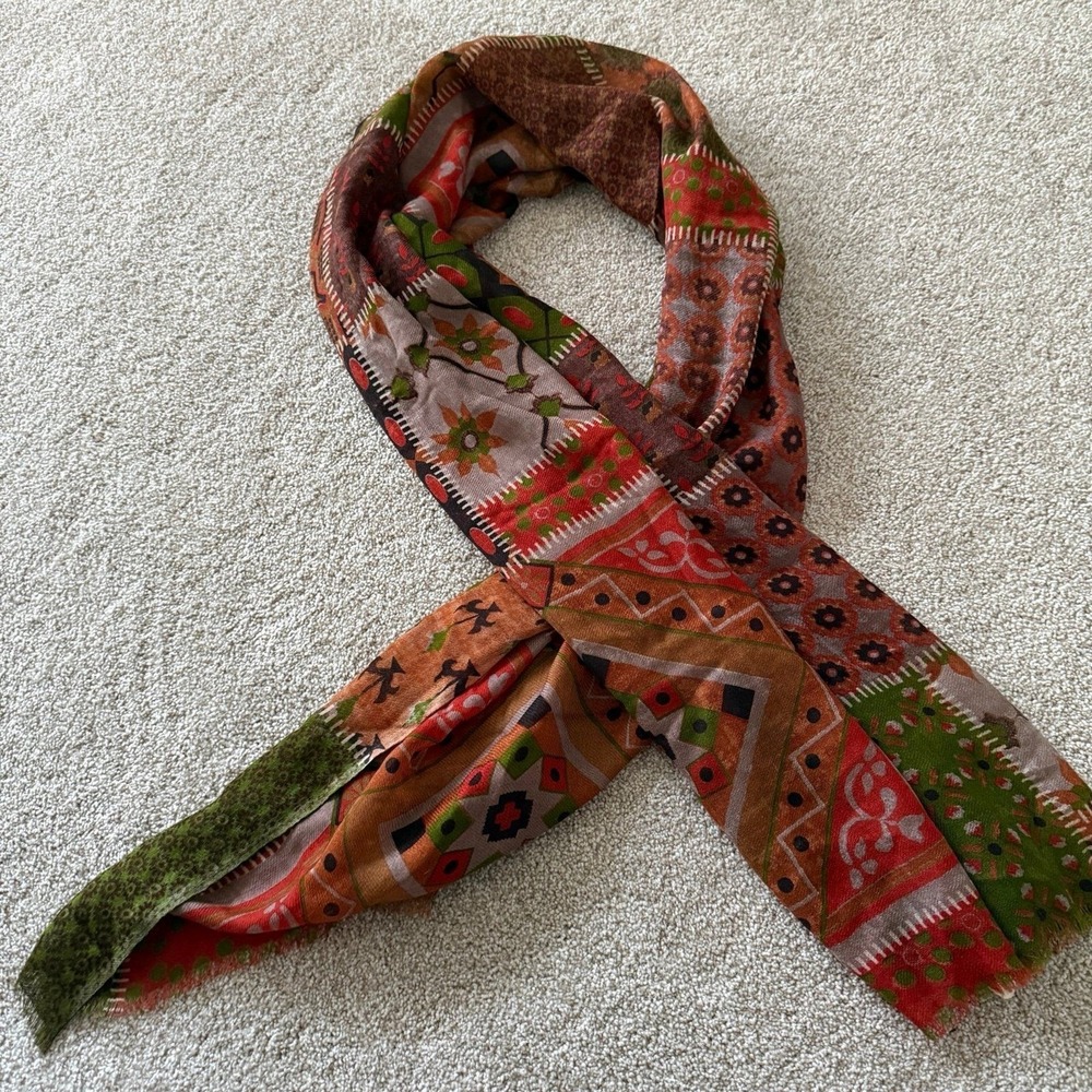 Shingora Scarf Women OS Multicolor Patchwork Pure New Wool Floral Geometric Boho